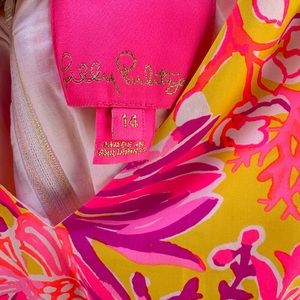Lily Pulitzer bright yellow and pink midi dress